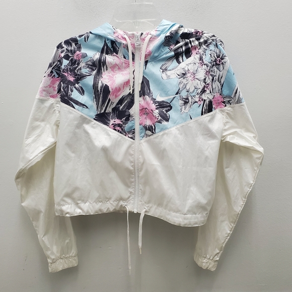 Nike Windrunner Cropped Hooded Jacket White Floral Colorblocked Like NEW - Picture 5 of 15
